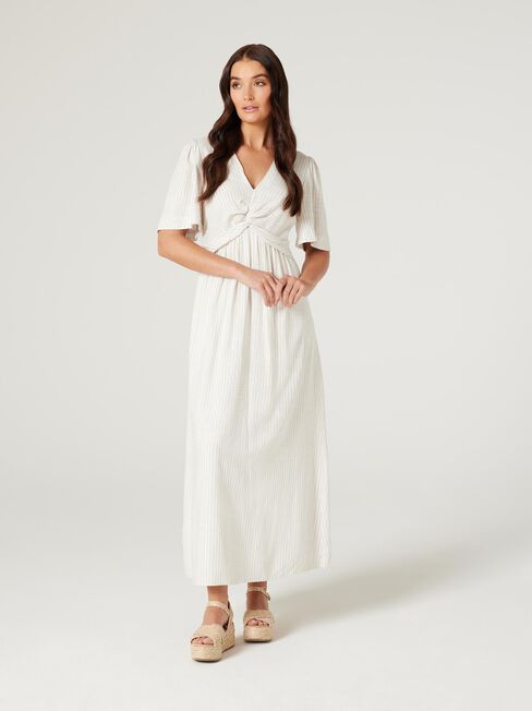 Daphne Twist Front Dress, Oat Stripe, hi-res