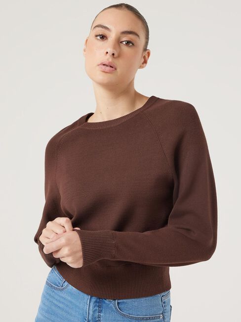Eden Crew Neck Knit, Chocolate, hi-res