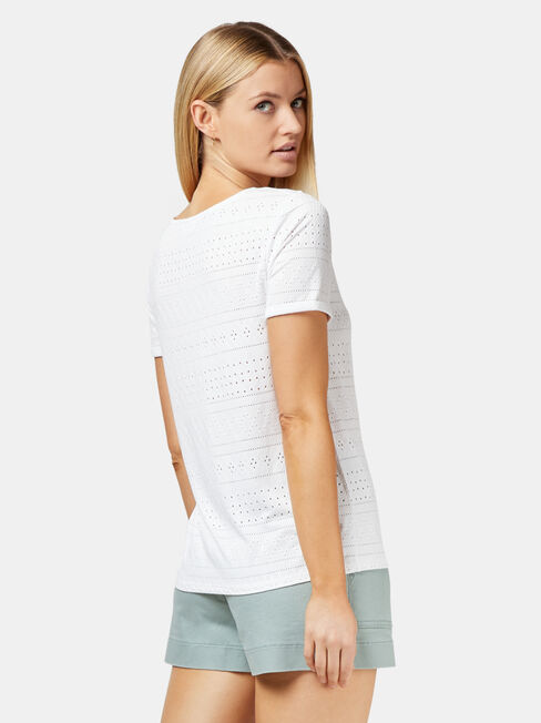 Lacey Lace Button Front Tee, White, hi-res
