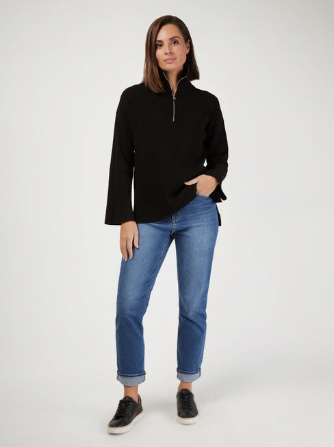 Gloria High Neck Half Zip Knit, Black, hi-res