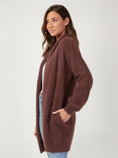 Faye Fluffy Soft Cardi, Brown, hi-res