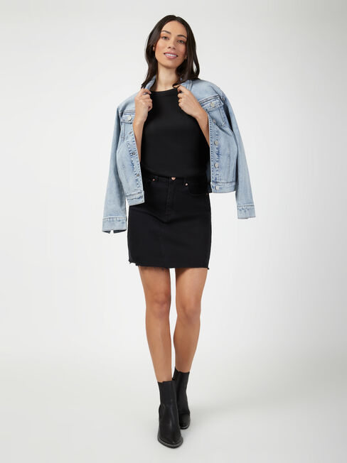 Simone Distressed Denim Skirt, Black, hi-res