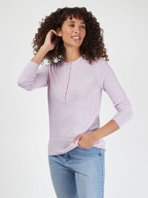 Jenny Fine Knit Henley, Pink, hi-res