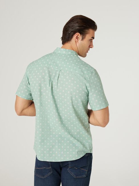 SS Nolan Print Linen Shirt, Sea Green, hi-res