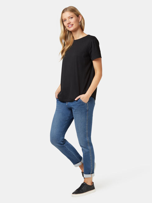 Curve Hem Crew Tee, Black, hi-res