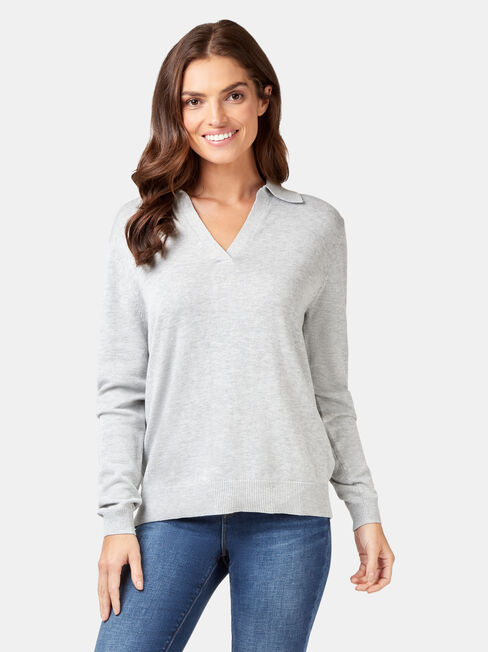 Iris Collared Knit, Grey, hi-res