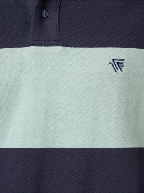 Cullen Long Sleeve Rugby Polo, Blue, hi-res