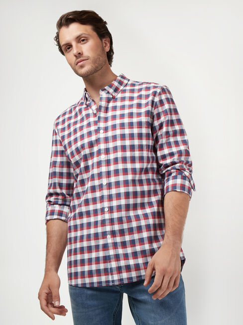 LS Corey Oxford Check Shirt, Blue, hi-res