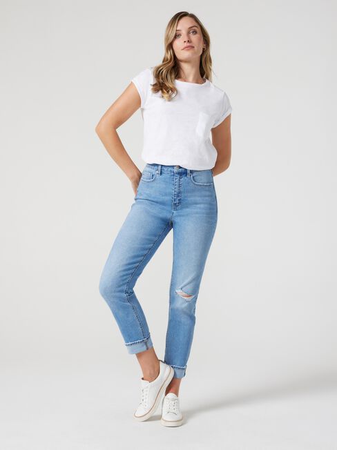 Brooke HW Tapered Crop Jeans, Mid Blue Distressed, hi-res