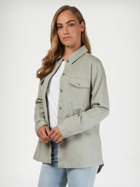 Sasha Cotton Shacket, Green, hi-res