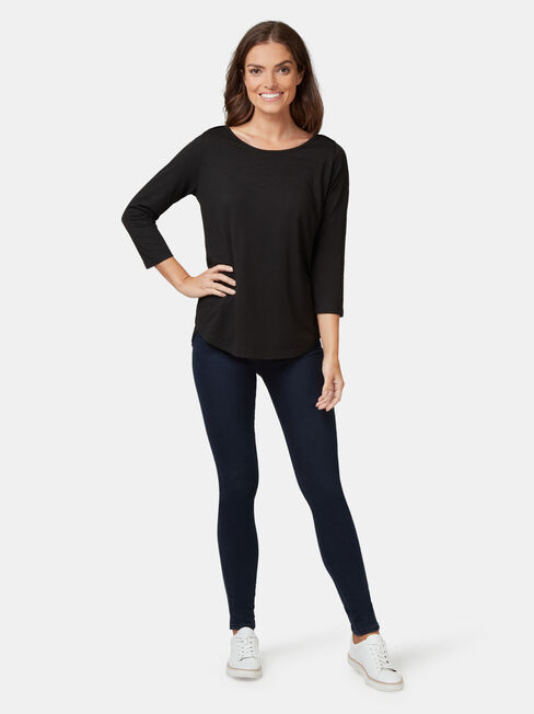 Essential Boatneck Tee, Black, hi-res