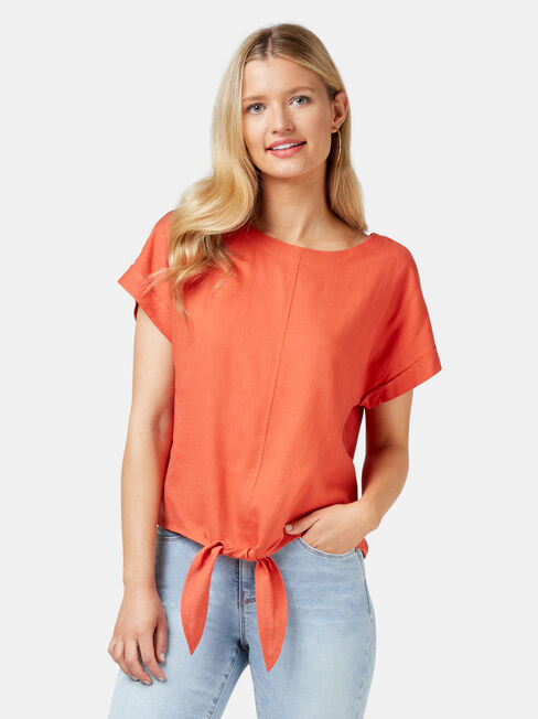 Luna Linen Blend Top, Orange, hi-res