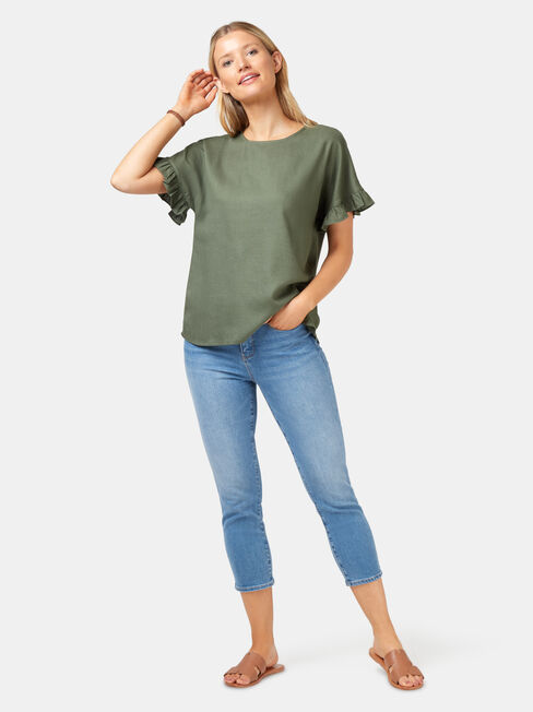 Fiona Ruffle Sleeve Top, Green, hi-res