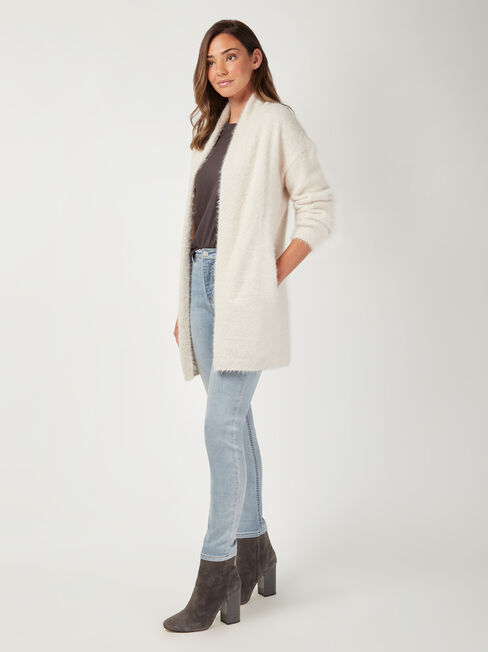 Faye Fluffy Soft Cardi, White, hi-res