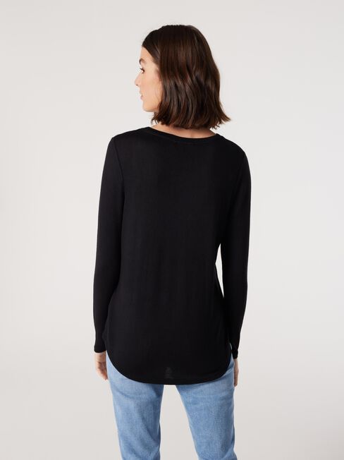 Lottie Soft Touch Curve Hem Pullover, Black, hi-res