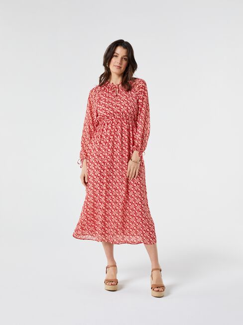 Bexley Tie Neck Maxi Dress, Red, hi-res