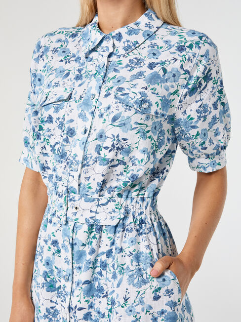 Flora Belted Shirt Dress, Floral, hi-res