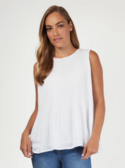 Sadie Pleated Tank, White, hi-res