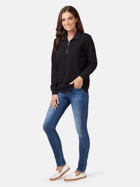 Zip Front Sweat, Black, hi-res