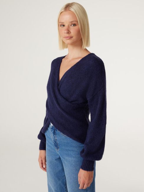 Charlotte Cross Over Knit, French Navy, hi-res