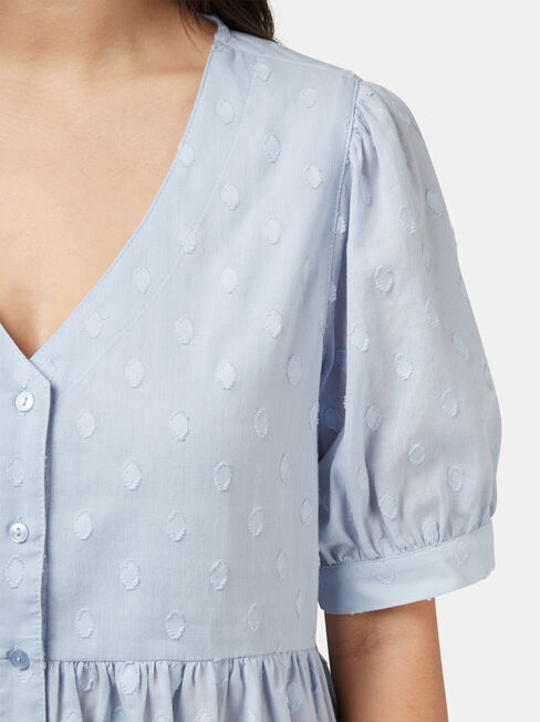 Charlotte Button Through Peplum Top, Blue, hi-res