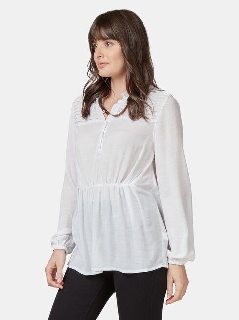 Aria Peplum Hem Top, White, hi-res