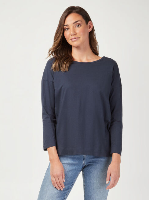 3/4 Sleeve Drop Shoulder Tee, Blue, hi-res