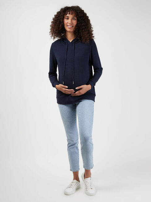 Carrie Side Zip Maternity Hoodie, Blue, hi-res