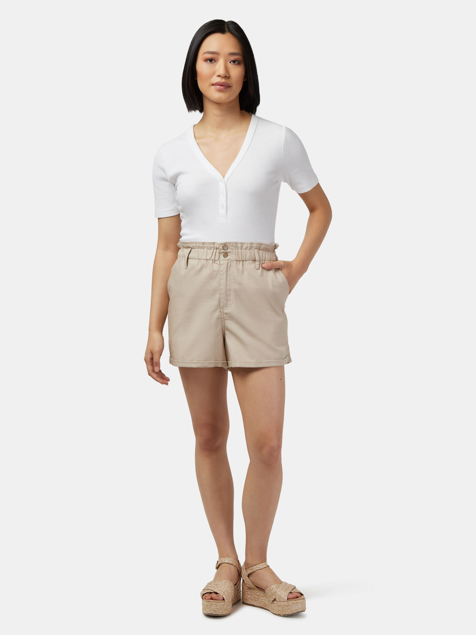 Khaki paper clearance bag shorts