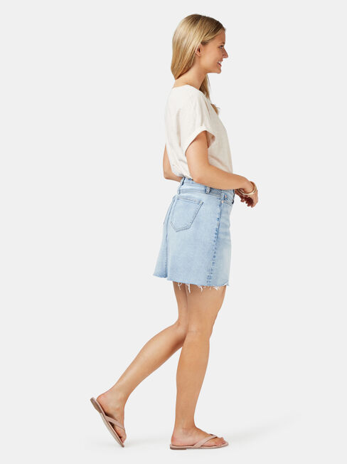 Simone Distressed Denim Skirt, Light Indigo, hi-res