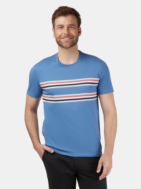 Clifton Short Sleeve Panel Print Crew Tee, Blue, hi-res