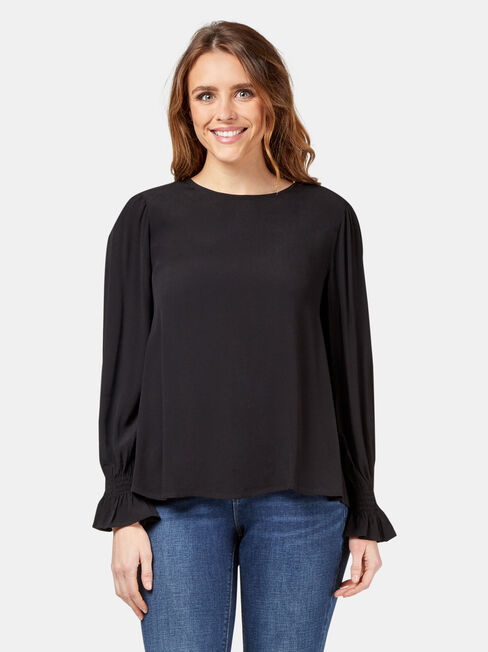 Elliot High Low Blouse, Black, hi-res