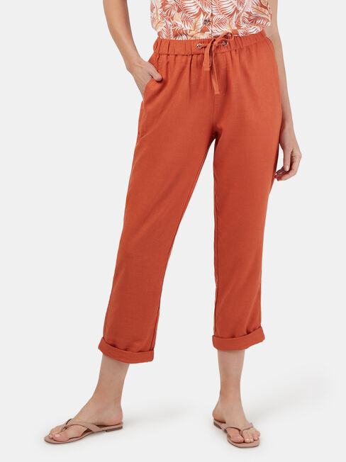 Linen Blend Pant, Red, hi-res