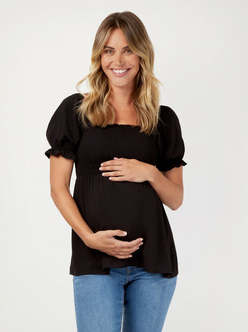 Bonnie Shirred Maternity Top, Black, hi-res