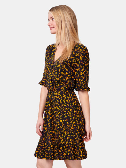 Isabel Cross Over Dress, Black, hi-res