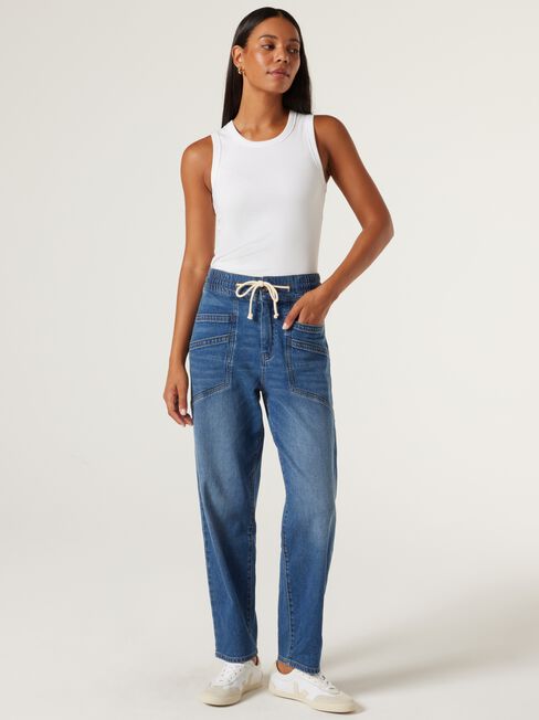 Emily J-Luxe Tapered Jeans, Mid Indigo, hi-res