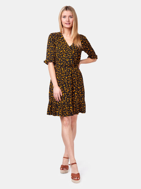 Isabel Cross Over Dress, Black, hi-res
