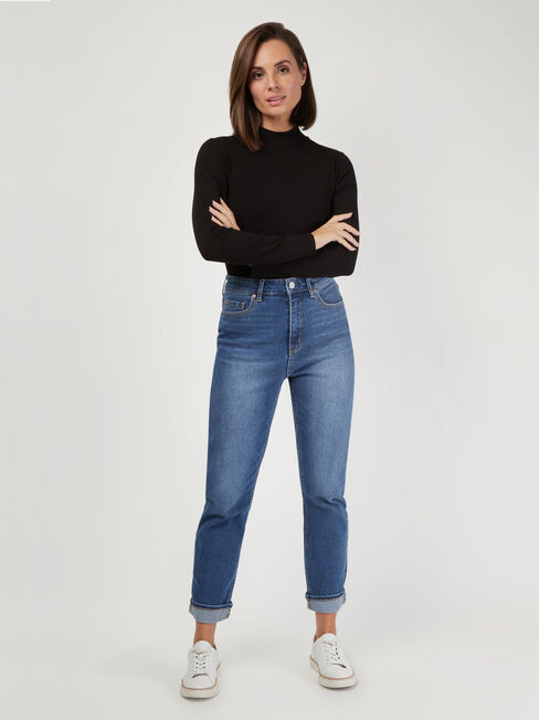 Morticia Mock Neck Top, Black, hi-res