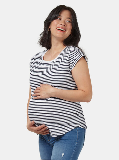 Sarah Layered Maternity Tee, Stripe, hi-res