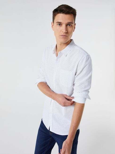 LS Ricky Print Shirt, White, hi-res