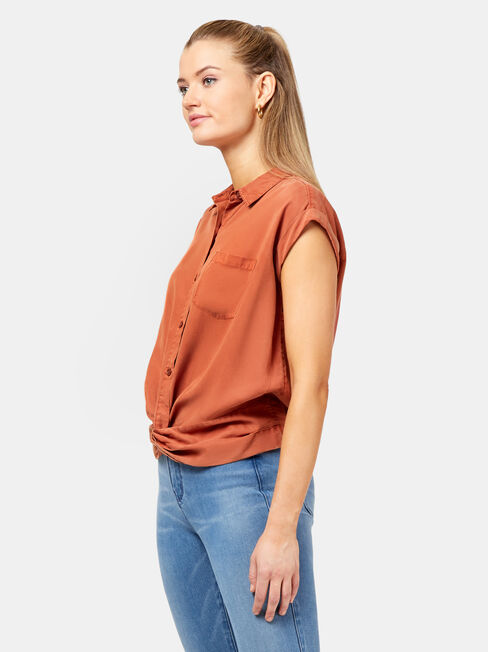 Zoe Twist Front Shirt, Orange, hi-res