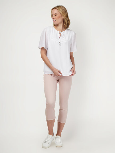 Tara Short Sleeve Peasant Blouse, White, hi-res