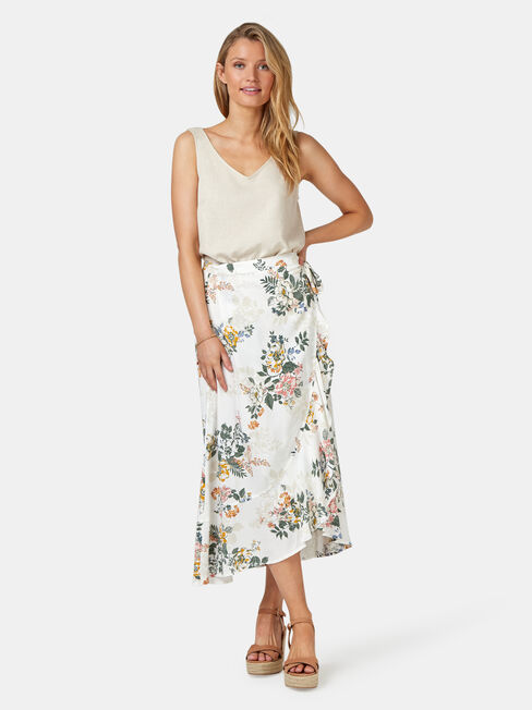 Chloe Midi Wrap Skirt, White, hi-res