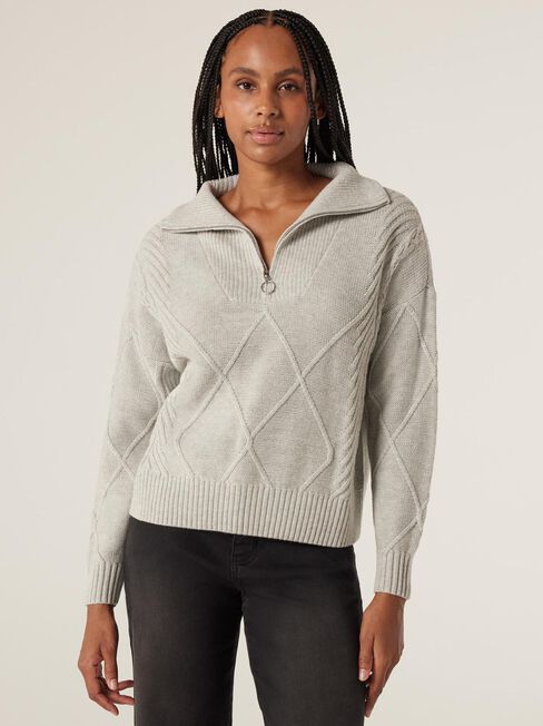 Opal Half Zip Knit, Grey Marle, hi-res