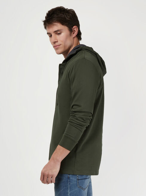 LS Mason Hooded Henley Top, Green, hi-res
