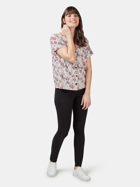 Maddie Button Front Formal Tee, White, hi-res