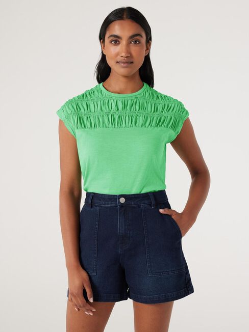 Ruby Rouched Jersey Top, Green, hi-res