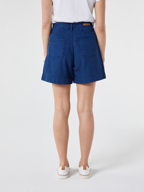 Yasmin Pleat Denim Short, Mid Indigo, hi-res