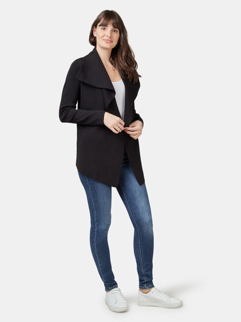 Gina Short Waterfall Cardigan, Black, hi-res