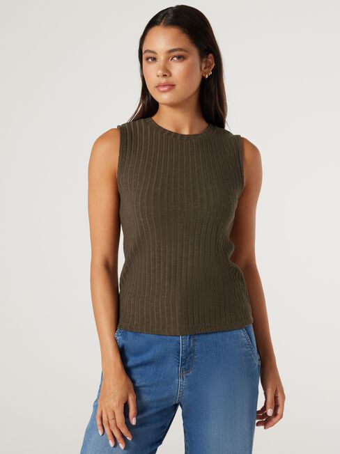 Sara Cozy Rib Tank, Moss, hi-res
